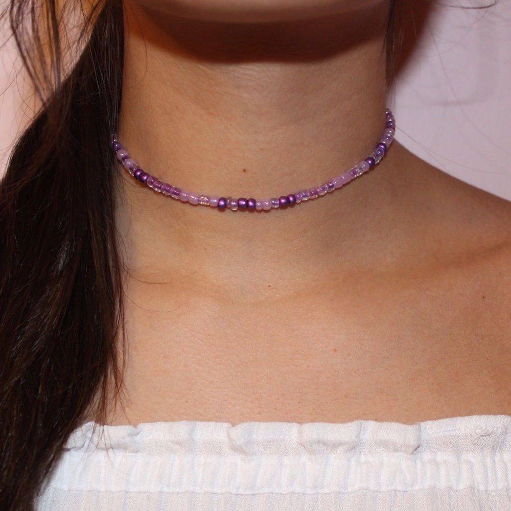 Purple Seed Bead VSCO beaded choker necklace